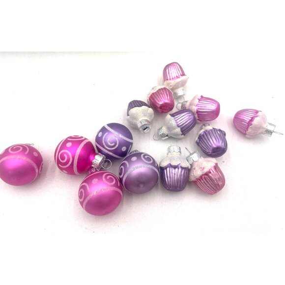 Miniature Pink Purple Swirl Ball Cupcake Valentine Christmas Ornaments Lot of 14 - Picture 1 of 3